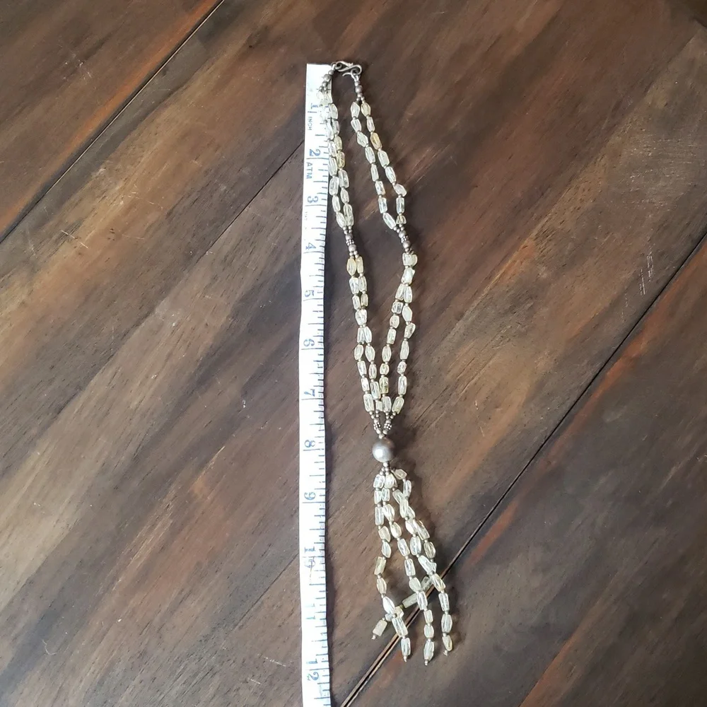Beautiful Double Strand Lariat Y Clear Glass Beaded Necklace